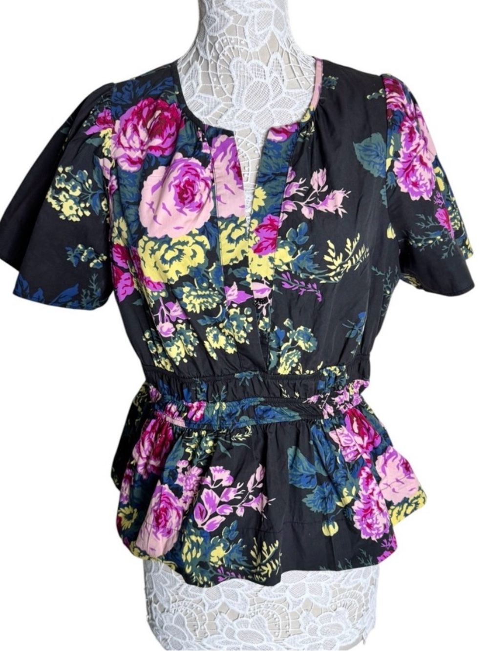 Anthropologie Somerset Floral Peplum Blouse Top women’s size X-Large vibrant - Picture 2 of 5